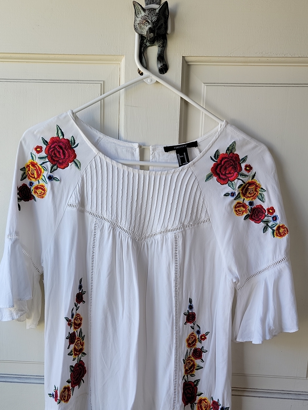 White Embroidered Floral Peasant Blouse